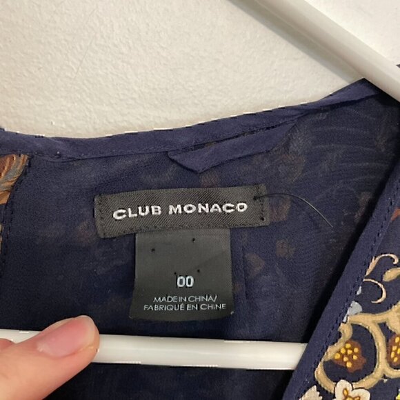 CLUB MONACO Navy Blue Tan Floral Brocade Animal Bird 3/4 Sleeve Mini Shift Dress - Picture 6 of 13